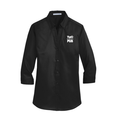 TwoStonesPub - Port Authority Ladies 3/4-Sleeve SuperPro Twill Shirt