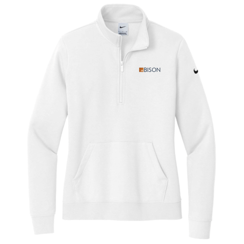 29Bison Nike Ladies Club Fleece Sleeve Swoosh 1/2-Zip - White