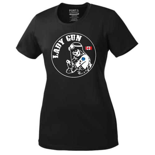 ShotGunLawEnforcementMC - Port & Company Ladies Essential Performance Tee V1 "Lady Gun"