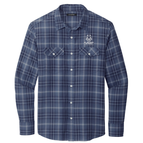 St. Anthony of Padua - Port Authority Men's Long Sleeve Ombre Plaid Shirt Embroidery