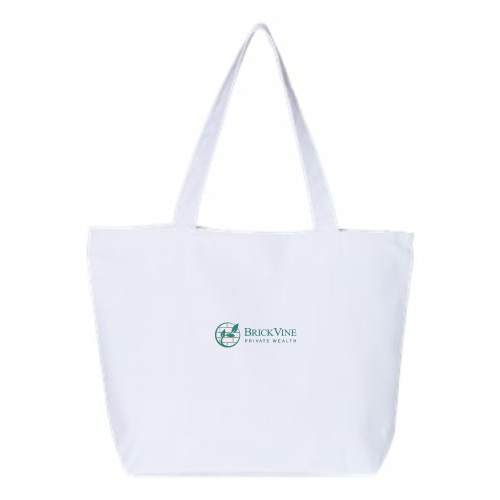 Brickvine - 24.5L Canvas Zippered Tote - White / Natural