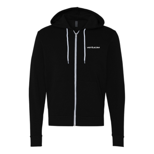 Ventucom - Unisex Sponge Fleece Full-Zip Hooded Sweatshirt - Black
