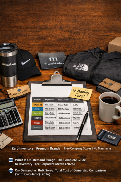 Comparison of the best PerkUp alternatives for company swag stores in 2026 featuring on-demand branded merchandise, zero inventory model, and no monthly fee platforms like Merchloop
