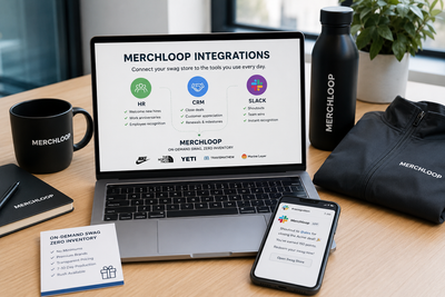 Merchloop integrations connecting HR, CRM, and Slack for automated on-demand swag and employee gifting.