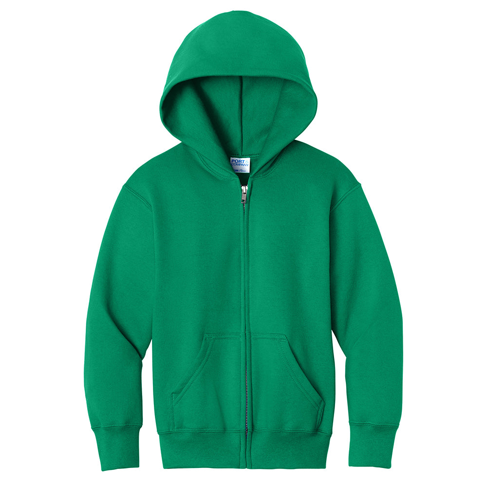 PRINTED - Port & Company Youth Core Fleece Full-Zip Hooded Sweatshirt PC78YZH