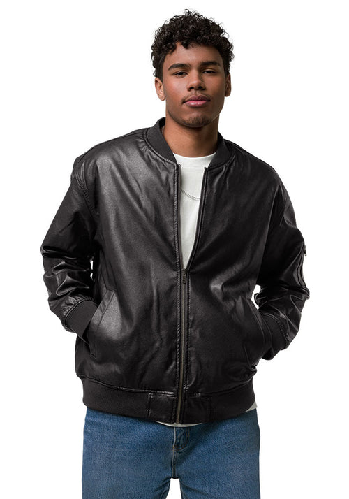 Faux Leather Bomber Jacket | Threadfast Apparel 395J