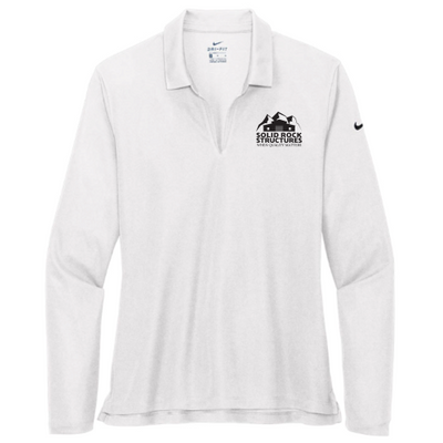 SolidRockStructures - Nike - Ladies Dri-FIT Long Sleeve Polo - White