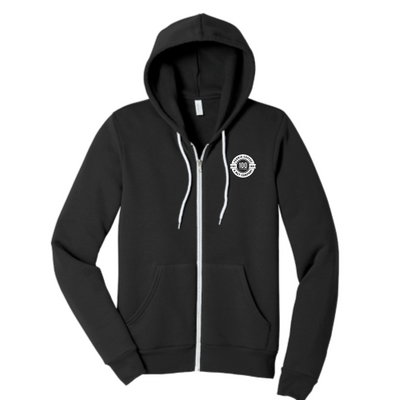 FerrisCoffee - Unisex Sponge Fleece Full-Zip Hooded Sweatshirt - 100 Year Badge Left Chest