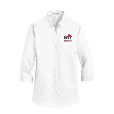 EdHuckTeam - White Port Authority - Ladies Three-Quarter Sleeve Shirt