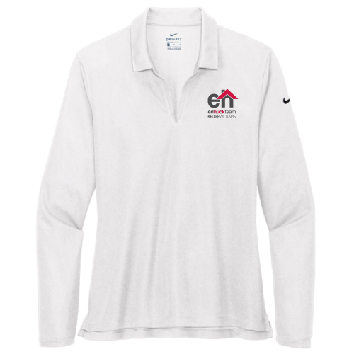 EdHuckTeam - White Nike - Ladies Dri-FIT Long Sleeve Polo
