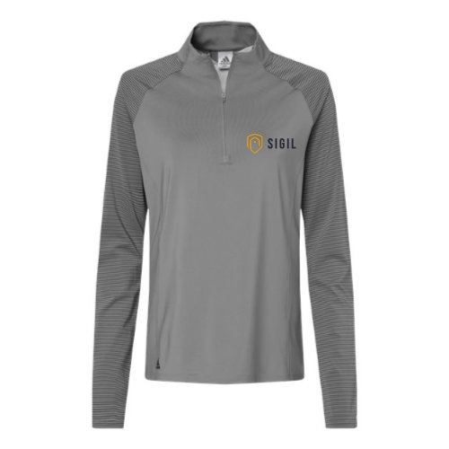 Sigil - Adidas Women's Stripe Block Quarter-Zip Pullover Grey