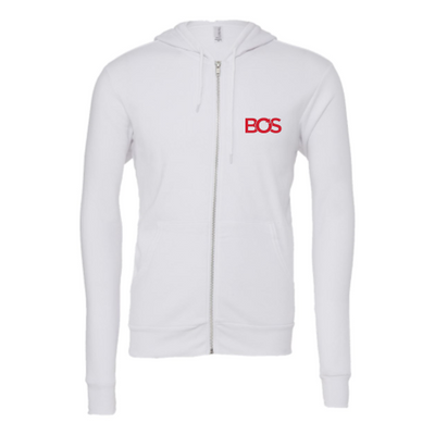 BOSHoldings - Unisex Sponge Fleece Full-Zip Hooded - White
