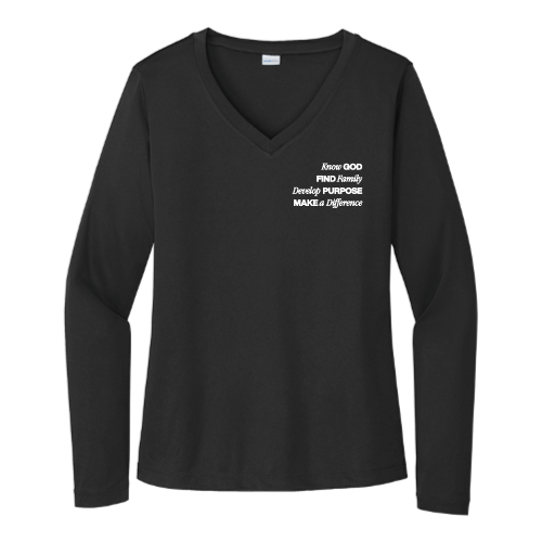 RiseChurchTX - Ladies Performance Long Sleeve V Neck T Shirt
