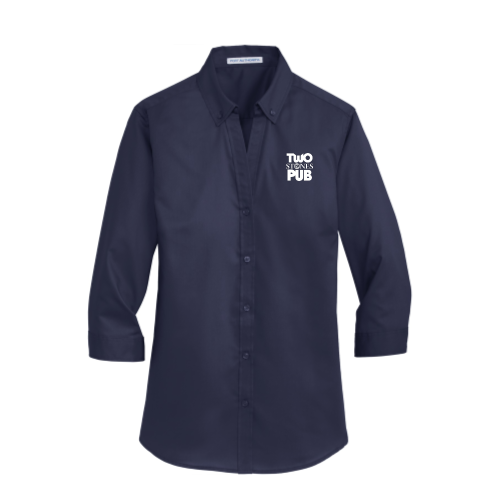 TwoStonesPub - Port Authority Ladies 3/4-Sleeve SuperPro Twill Shirt