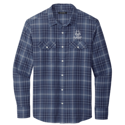 St. Anthony of Padua - Port Authority Men's Long Sleeve Ombre Plaid Shirt Embroidery